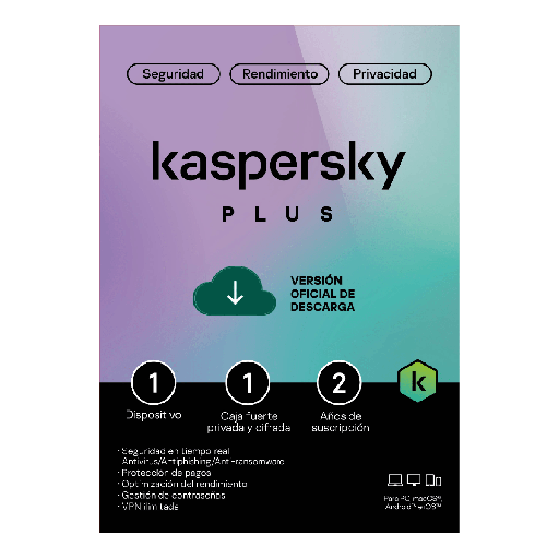 Antivirus Kaspersky Plus 1 Dispositivo, 1 Cuenta, 2 Años, Digital, LATAM