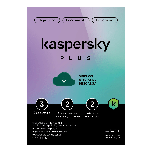 Antivirus Kaspersky Plus 3 Dispositivos, 2 Cuentas, 2 Años, Digital, LATAM