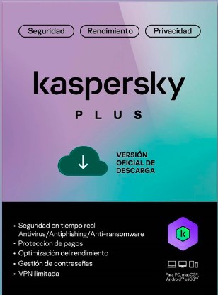 Antivirus Kaspersky Plus 5 dispositivos 3 cuentas 1 año