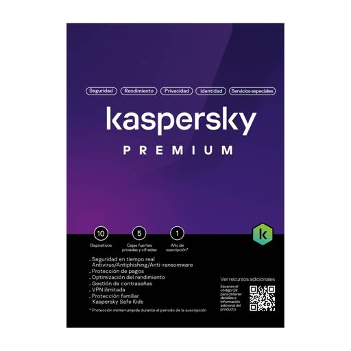 Kaspersky Premium + Customer Support 10 Dispositivos, 5 Cuentas, 1 Año, Digital, LATAM