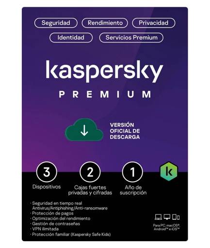 Kaspersky Premium + Customer Support 3 Dispositivos, 2 Cuentas, 1 Año, Digital, LATAM